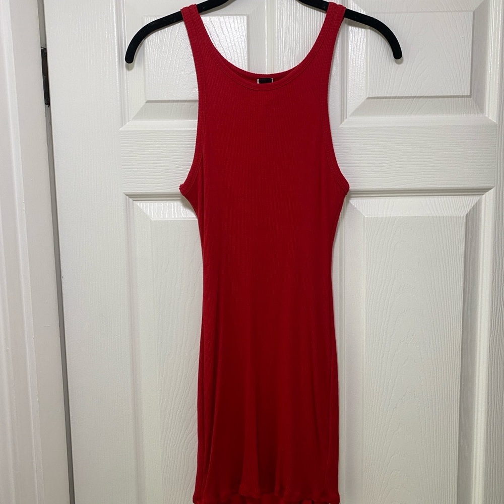red windsor midi double lined dress L party bodycon tight summer rubbed soft